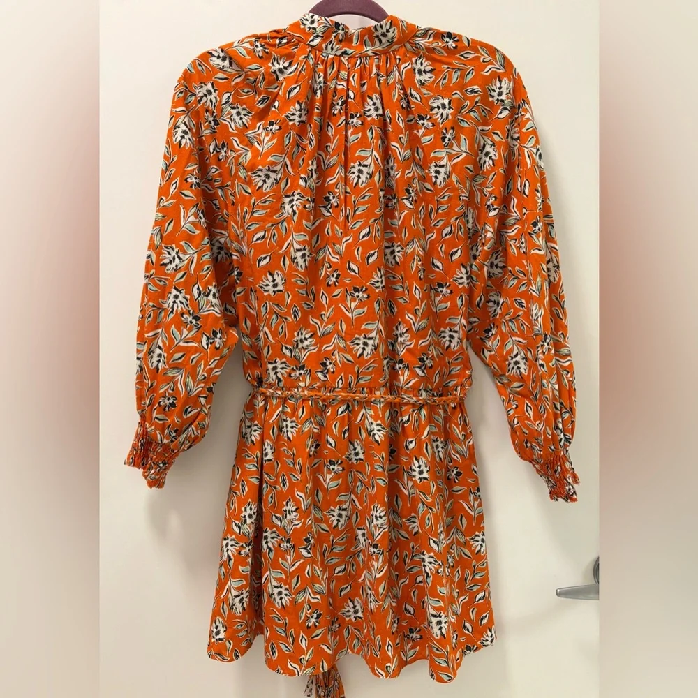 Alice + Olivia Lilian Belted Floral Print Linen-Blend Gauze Mini Dress Size 0 - Picture 7 of 12